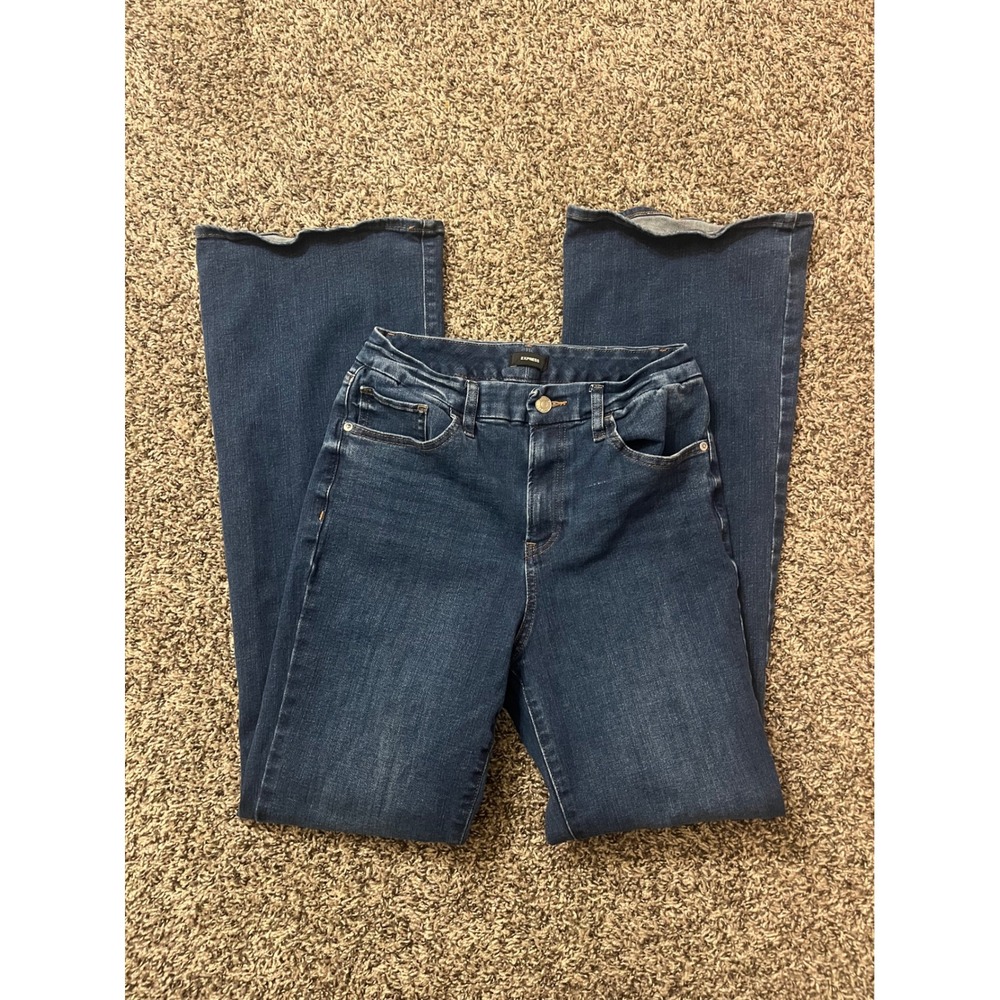 Express Flare High Rise Ultra Hyper Stretch Jeans Dark Wash Women Size M 6 8 10
